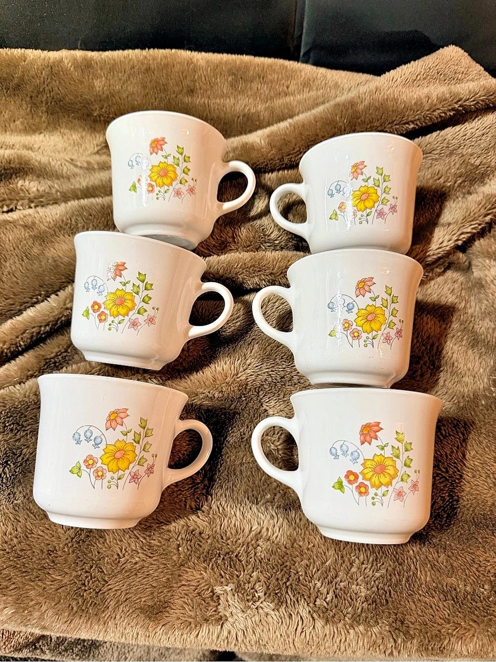Corelle Wildflower Coffee Mug Mugs Set of 6 White & Yellow